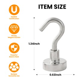 Slycitiedm Silver Magnetic Hooks, 30 Lbs Heavy Duty for Hanging, Strong for Cruise Cabins, Refrigerator, Kitchen, Garage, Office - Pack of 6