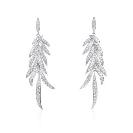 namana 925 Sterling Silver Long Earrings for Women Girls Dangle Leaf Pattern with Cubic Zirconia Stones Long Earrings for Women 925 Sterling Silver with Gift Box, Sterling Silver, Cubic Zirconia