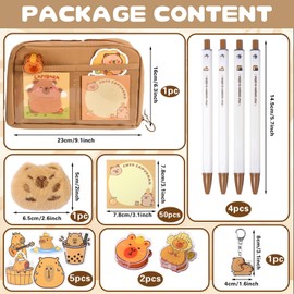 Capybara Pencil Case for Girls Boys, Large Aesthetic Cute Back to School School Supplies Pencilcase with Pen Notepad Plush Doll Keychain Clips Gifts Set for Office School Students