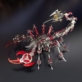 3D Metal Scorpion Model Kit, Red and Silver, DIY Mechanical Assembly Puzzle with Tools, Articulated Design