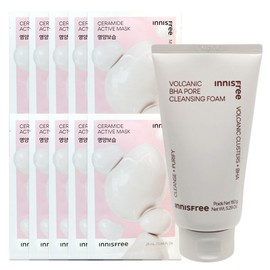 (10 sheets) Innisfree Active Mask Ceramide (Nutritious Moisturizing) + Volcanic Pore Baja Cleansing Foam 150g / (10매)이니스프리 액티브 마스크 세라마이드 (영양보습)+화산송이 모공 바하 클렌징 폼150g