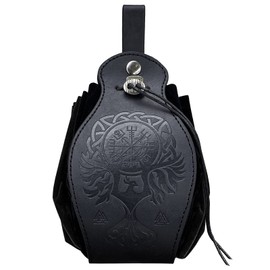 HiiFeuer Medieval Faux Leather Bag, Portable Drawstring Purse, Vintage Belt Bag, Cube Bag for LARP Ren Faire, Phoenix Black