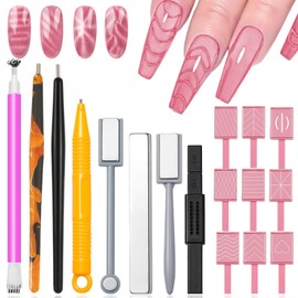 JERCLITY 18 Pieces Cat Eye Magnet for Nails Double-Ended Nail Magnet Stick for Nail Art Flower Cat Eye Magnetic Pen Pink Line Stripe Magnetic for Cat Eye Gel Polish Nail Art