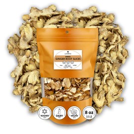 Premium Dried Ginger Root Slices, Quality Ginger Minced, Dried Ginger Slices No Sugar, Dry Ginger Chunks Organic For Tea, Vegan, Kosher (8oz)