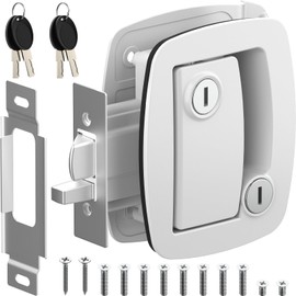 WELLUCK White RV Door Lock Replacement with Paddle Deadbolt, 100% Metal Camper Door Latch Handle Lock, RV Entry Door Lock for Camper Horse Travel Trailer Cargo Hauler, Not Key Alike