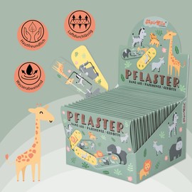 Lutz Mauder Children's Plaster Display Set with 20 Plaster Letters Safari with 10 Plasters in 2 Sizes (200 Individual Plasters), Nursery, Nursery, Doctor, Hort, Educator, Birthday, Guest Gift