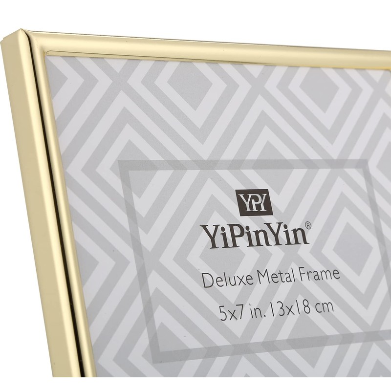 YiPinYin 5x7'' Hinged Double Simply Gold Metal Picture Frames, Elegant