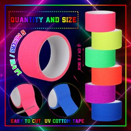 Innconee 6 Pcs Wide 2inch X16ft Colorful Glow in The Dark Tape Waterproof UV Fluorescent Neon Party Gift for Events, Fluorescent Cloth Tape for Room Decoration Stairs, Deck, Walls, Truck, Walkway