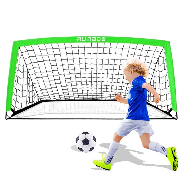 RUNBOW 6'6''X 3'3'' Portable Kids Soccer Goals for Backyard Practice Soccer Nets with Carry Bag, 1 Pack (Green, 6'6''X 3'3'')