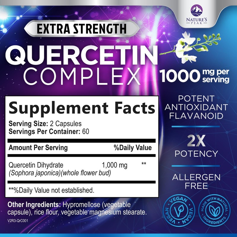 Quercetin Capsules 1000mg, with Ultra Strength Complex - Health Antioxidant