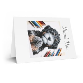 DistinctInk Greeting Card/Note Card -Portuguese Water Dog Puppy Colored Pencil Drawing Birthday - PACK of 25