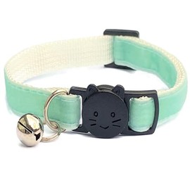 Velvet Cat Collars with Bell | Quick Safety Release Breakaway Buckle | Handmade in the UK | Available in Cat & Kitten Size | Mint Green Velvet