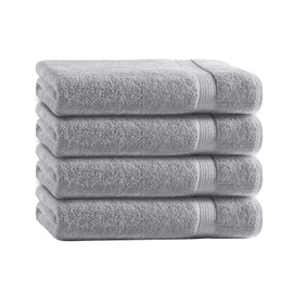 Class 4 Piece Terry Towel Set | Pack of 4 Hand Towels 50 x 100 cm | Terry Quality 500 g/m² | 100% Cotton with Border | Plain Silver