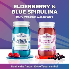 True Sea Moss Premium Sea Moss Gel Bundles with Gift - Wildcrafted Irish Sea Moss Gel - Rich in Minerals & Vitamins - Supports Immune, Improves Digestion, Boosts Energy, Skin & Hair Health - Made in USA - Healthcare:_Elderberry + Blue Spirulina 