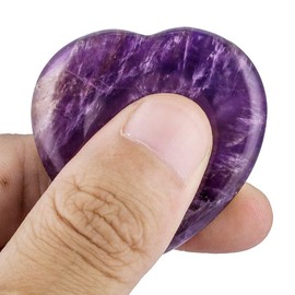 mookaitedecor Pack of 2 Amethyst Healing Crystals Heart Love Thumb Worry Stone, 1.6 Inch Pocket Palm Stones for Anxiety Therapy Reiki Stress Relief