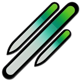 Juego de 3 limas de uñas de vidrio en bolsa de terciopelo, colores arcoíris, auténtico vidrio templado checo, garantía de por vida, hecho a mano en la República Checa, Verde Fern