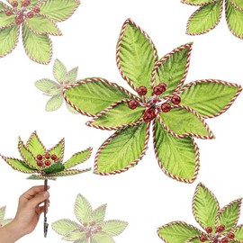 Thiccywoov 12 Pcs Large Jumbo Artificial Christmas Flowers Christmas Tree Decorations Ornaments Glitter Poinsettias Picks for Xmas New Year Wreath Garland Wedding Party Decor