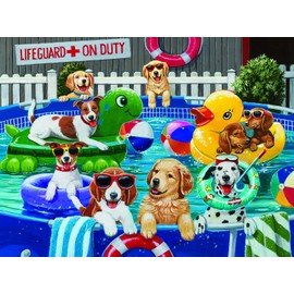 Bits and Pieces - 300 Piece Jigsaw Puzzle for Adults 18" x 24"  - Puppy Pool Party - 300 pc Summer Swimming Dog Jigsaw by Artist William Vanderdasson