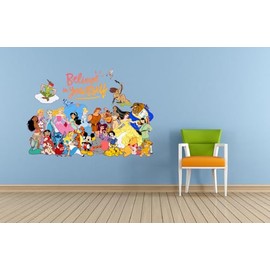 Believe Aurora Mulan Sleeping Beauty Princess Cute Cartoon Decors Wall Sticker Art Design Decal for Girls Boys Kids Room Bedroom Nursery Kindergarten House Art Vinyl Decoration (18x20 inch)