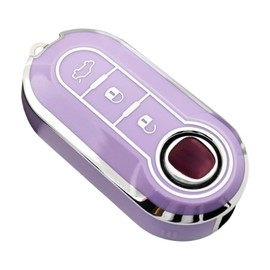 Car Key Fob Cover Case Shell Fit For Fiat 500, Car Key Fob Cover, Buttons Flip Folding Key Case Shel, Car Key Protector Compatible with Fiat 500 500l Brava Bravo (Purple)