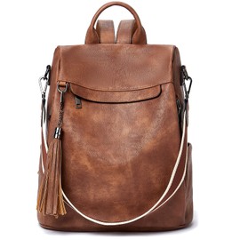 Telena Backpack Purse for Women, PU Leather Anti Theft Travel Purse Shoulder Bags with Tassel Brown