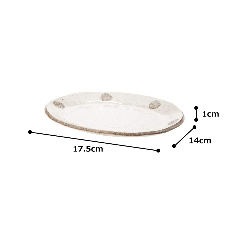 Mino Ware K52025 White Karatsu Oval Plate with Polka Dots