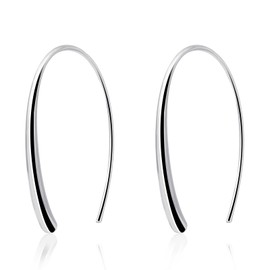 Silver Pull Through Earrings Sterling Silver Earrings Drop Dangle Earrings Handmade Threader Earrings Hypoallergenic Open Hoop Earrings for Women