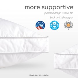 Dreamhood Luxury Goose Feather Down Pillow Standard Size Set of 2 - Made in USA Firm Gusseted Bed Pillows for Sleeping with Soft Premium 500 TC Cooling Cotton Shell