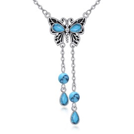 POPLYKE 925 Sterling Silver Blue Butterfly Necklaces Women's Turquoise Pendant Butterfly Choker Turquoise Jewellery, Sterling Silver, Turquoise