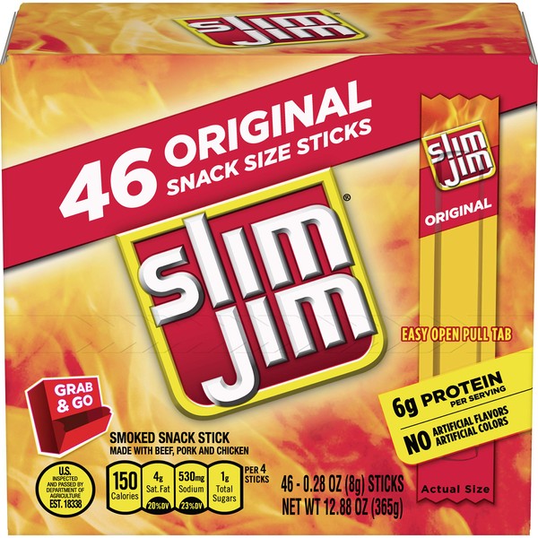 Slim Jim Smoked Snack Stick Pantry Pack, Original, 0.28 oz Stick 46Count