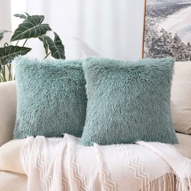 Miulee Set of 2 Cushion Covers, Artificial Fur, Decorative, Cuddly, for Sofa Cushion, Plush Cushion, Cuddly Couch Cushion, Super Soft, Fluffy Cushion Cover for Sofa, 40x40 cm, Water Blue