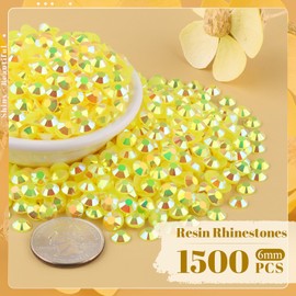 1500PCS 6mm Resin Jelly Rhinestones in Bulk (Lemon Yellow AB), Bedazzling Flatback Crystals Rhinestones for Crafting DIY Nail Decoration, Gems Diomand Charms for Tumbler Shoes Clothing Fabric