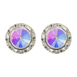 #12536 13mm Rondel with Rivoli Button Earrings - ab-Clip