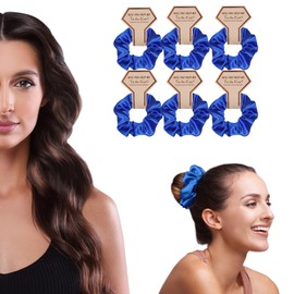 OWITER Satin Bridesmaid Scrunchies Bachelorette Hair Ties Set of 6 Bridal Shower No Damage Hairties ideas Gift for Wedding Party (royal blue)