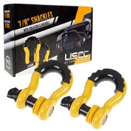 US Cargo Control D Ring Shackles 7/8 Inch (2 Pack) 78,000 lbs Break Strength, Screw Pin Tow Shackles with Isolator and Silicone Washers for Tow Strap, Off Road Vehicle Recovery Shackles, Yellow/Black