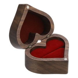 PATIKIL Wooden Ring Boxes, Heart Shaped Ring Box with Single Slot Engagement Ring Box Holder Jewelry Box for Proposal Wedding Ceremony, Red