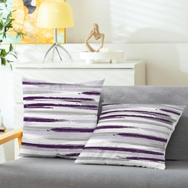 CaliTime Throw Pillow Cases Pack of 2 Cozy Fleece Rock Stone Geometric Texture Decorative Cushion Covers for Couch Bed Sofa Farmhouse Decoration 18 X 18 Inches Deep Purple Grey