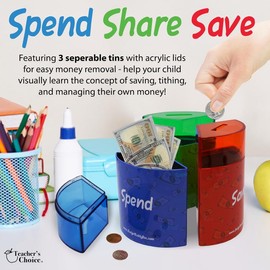 Save Spend Share Jar – Teach Smart Money Habits! - Colour: Blue