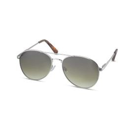 Weatherproof Vintage Designer Sunglasses for Men Women, UV400 Protection, Durable Metal Aviator Frame with Tortoise Tip (Shiny Silver)