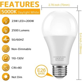 KINDEEP 150-200W Equivalent 23W E26 LED Bulb, A21 LED Super Bright Light Bulb, 2500 Lumens, Daylight White 5000K for Your Home, Office, Store, Garage, Warehouse,24-Pack