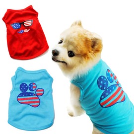 Pack of 2 Happy 4th of July Dog Shirt,Memorial Day Dog Outfit Puppy Shirt Pet Vest Tank Top Cat Tee, Patriotic Dog Clothes for Small Dogs, Cat Apparel (Small, 4th of July+USA)