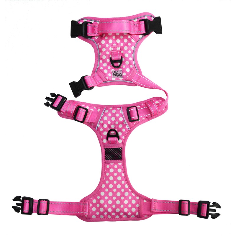 Cutesy Pet Adjustable Dog Harness | Pink Polka Dots (Medium)