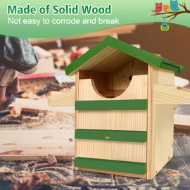 Screech Owl House, Wooden Owl Nesting Box with Bird Stand, Large Opening, Mounting Screws, and Wood Shavings for Outside Backyard