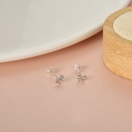 Bow Earrings for Women Girls, 925 Sterling Silver Gold Stud Earrings, Small Bows, Jewellery for Women, Silver, No Gemstone