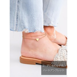 ChainsPro Women's Heart Anklet, No Pinching, Surgical Stainless Steel, Fits Gold Ares, 8.7 x 2.0 inches (22 + 5 cm), Simple, Double Layer, Women's Ankle Accessories, stainless-steel