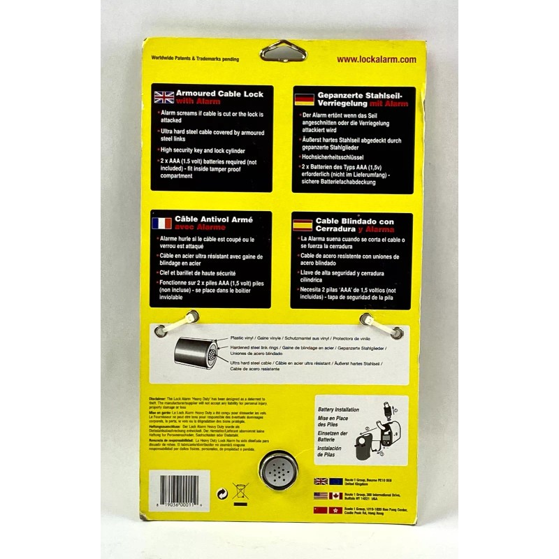 Lock Alarm Heavy Duty Armoured Cable Lock with Alarm 28