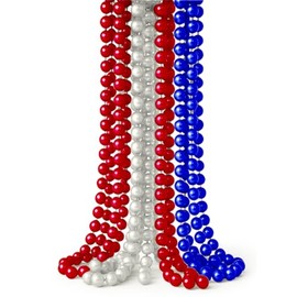 THE MARDI GRAS KREWE Red, White and Blue Mardi Gras Beads – 33 Inch 10mm Round Plastic Necklaces – 12 Pack Patriotic Bulk Beads for Parade Throws, Party Favors & Costume Accessories