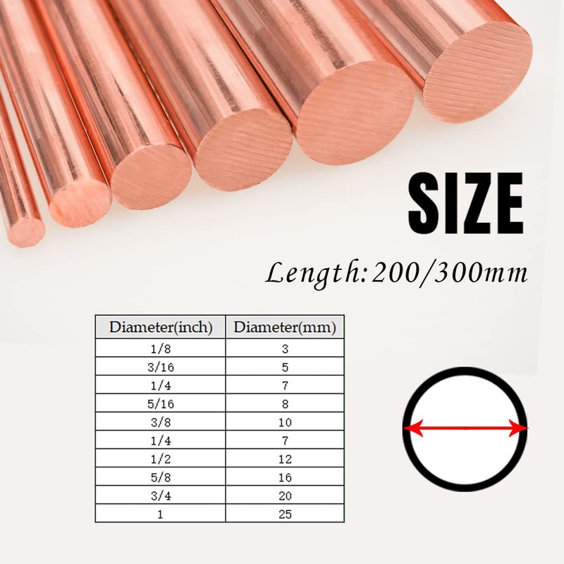 Tynulox 1Pcs Pure Copper Round Rod 5/16"(8mm) Dia 7.87" Length