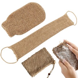 NOCHME Exfoliating Glove Set for Body, Natural Jute Sisal Hamam Exfoliating Gloves Mitts Back Stripes Foam Net Gentle Exfoliating Glove Effective Comfortable Exfoliating Set