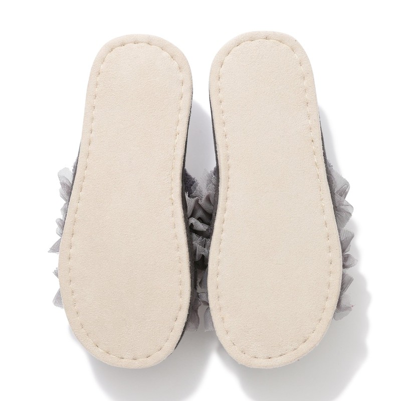 Francfranc Moist Knit Ruffle Room Shoes, gray
